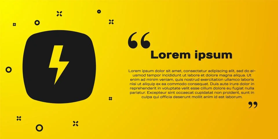 Black Lightning bolt icon isolated on yellow background. Flash sign. Charge.. Stock Illustration