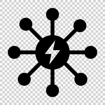 Black lightning bolt icon with radial nodes representing energy. 库存插图