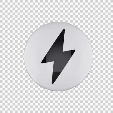 Black Lightning Bolt Icon on White Circle 3D Button Illustrazione stock