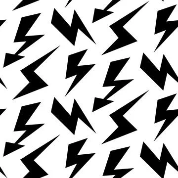 Black lightning bolts seamless pattern. Thunderbolts repeating background. Storm Illustrazione stock