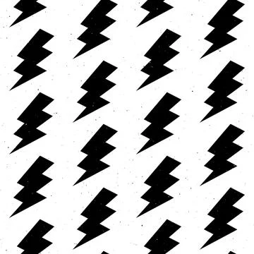 Black lightning bolts seamless pattern. Grunge thunderbolts repeating background Stock Illustration