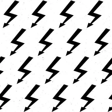 Black lightning bolts seamless pattern. Grunge thunderbolts repeating background Illustrazione stock