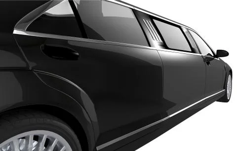 Black limousine side view closeup illustration on white. Stock Illustration