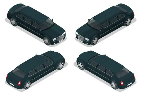 Black limousine. VIP car. Vector flat 3d  isometric illustration Stock Illustration