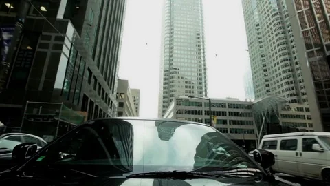 Black Limousine/Lincoln Towncar ( black car) Driving Through Downtown Toronto V4 Stock Footage