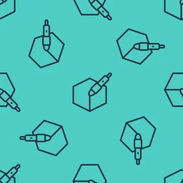 Black line 3d pen tool icon isolated seamless pattern on green background Stock Illustration