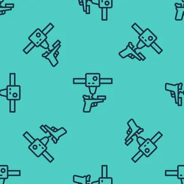 Black line 3D printer gun icon isolated seamless pattern on green background. 3d Stock Illustration