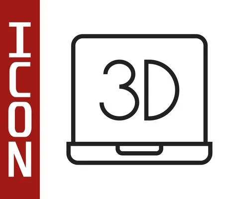 Black line 3D printer icon isolated on white background. 3d printing. Vector Illustrazione stock