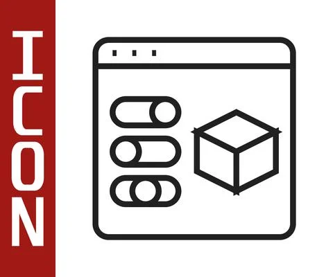 Black line 3D printer icon isolated on white background. 3d printing. Vector 스톡 일러스트