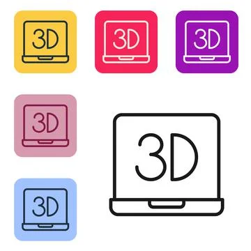 Black line 3D printer icon isolated on white background. 3d printing. Set icons Stockillustratie