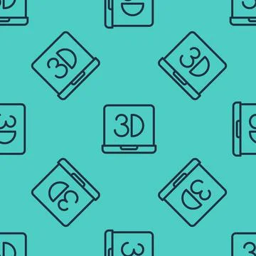 Black line 3D printer icon isolated seamless pattern on green background. 3d Stock Illustration