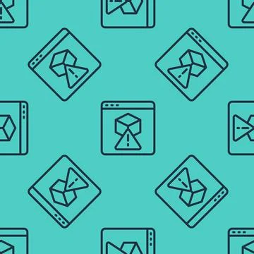 Black line 3D printer icon isolated seamless pattern on green background. 3d Stock Illustration