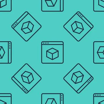 Black line 3D printer icon isolated seamless pattern on green background. 3d Stock Illustration