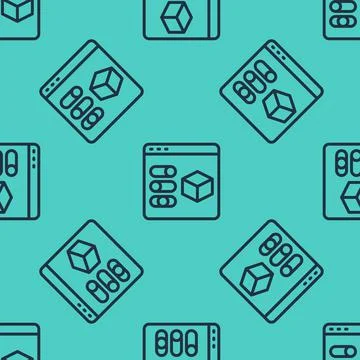 Black line 3D printer icon isolated seamless pattern on green background. 3d Stock Illustration