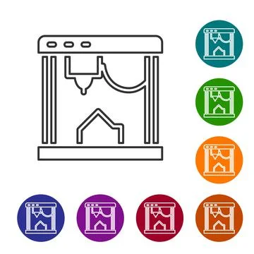 Black line 3D printer icon isolated on white background. Set icons in color Stock Illustration