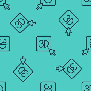 Black line 3D printer icon isolated seamless pattern on green background. 3d Stock Illustration