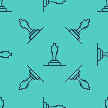 Black line 3D printer model icon isolated seamless pattern on green background 库存插图