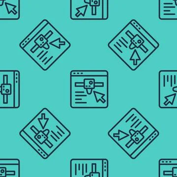 Black line 3D printer setting icon isolated seamless pattern on green background Stock Illustration