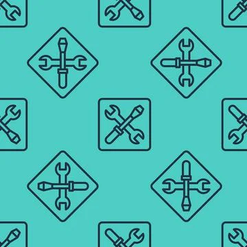 Black line 3D printer setting icon isolated seamless pattern on green background Stock Illustration