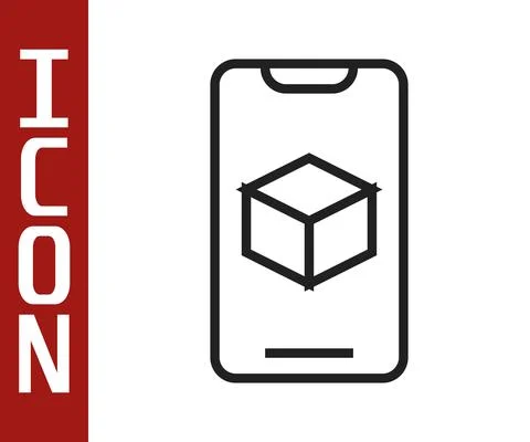 Black line 3D printer software icon isolated on white background. 3d printing Stock Illustration