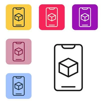 Black line 3D printer software icon isolated on white background. 3d printing Stock Illustration