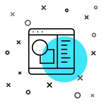 Black line 3D printer software icon isolated on white background. 3d printing Illustrazione stock