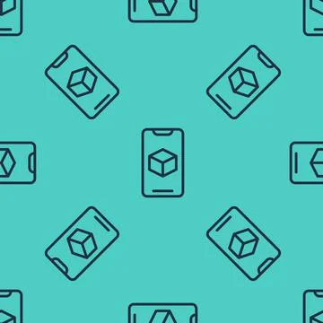 Black line 3D printer software icon isolated seamless pattern on green Stock Illustration