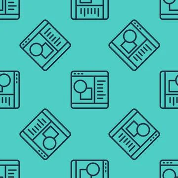 Black line 3D printer software icon isolated seamless pattern on green backgr Stock Illustration