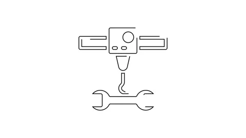 Black line 3D printer wrench spanner icon isolated on white background. 3d Video stock 155544976