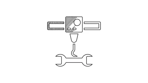 Black line 3D printer wrench spanner icon isolated on white background. 3d Video stock 201590779