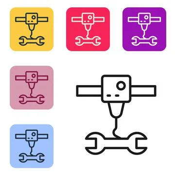 Black line 3D printer wrench spanner icon isolated on white background. 3d Stock Illustration