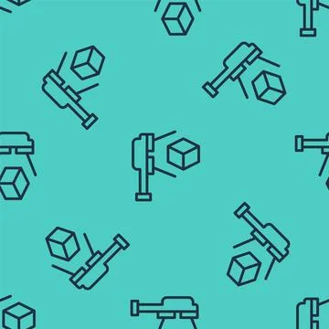 Black line 3D scanner with cube projection icon isolated seamless pattern on  스톡 일러스트