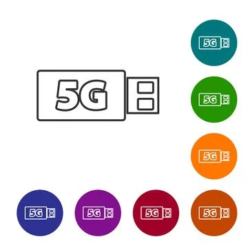 Black line 5G modem for fast mobile Internet icon isolated on white background Illustrazione stock