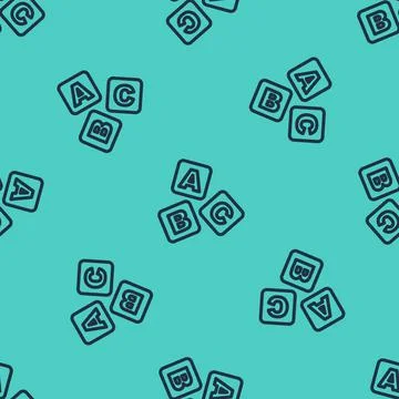 Black line ABC blocks icon isolated seamless pattern on green background Stock Illustration