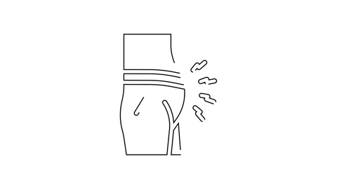 Black line Abdominal bloating icon isolated on white background. Constipation or Stock Footage 140695680