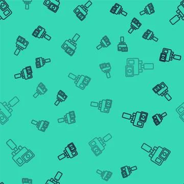 Black line Action extreme camera icon isolated seamless pattern on green Illustrazione stock