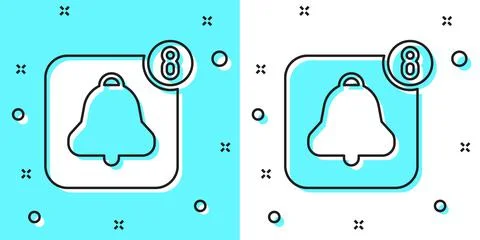 Black line Alarm clock app smartphone interface icon isolated on green and wh Stock Illustration