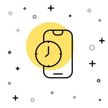 Black line Alarm clock app smartphone interface icon isolated on white 스톡 일러스트