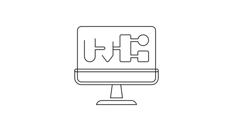 Black line Algorithm icon isolated on white background. Algorithm symbol design Stock Footage 159349371