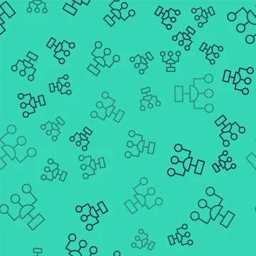 Black line Algorithm icon isolated seamless pattern on green background. Algo Stock Illustration