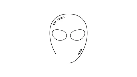 Black line Alien icon isolated on white background. Extraterrestrial alien face Stock Footage 140688051