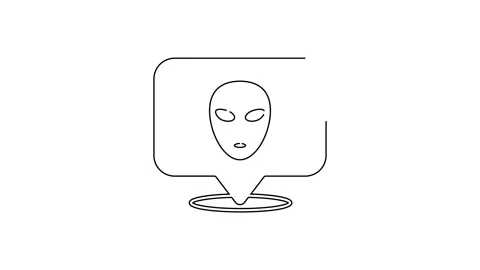Black line Alien icon isolated on white background. Extraterrestrial alien face Stock Footage 155475781