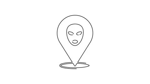 Black line Alien icon isolated on white background. Extraterrestrial alien face Stock Footage 155476000