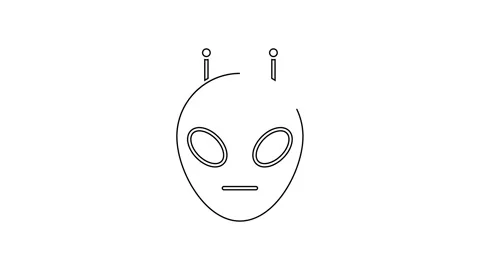 Black line Alien icon isolated on white background. Extraterrestrial alien face Stock Footage 160230025