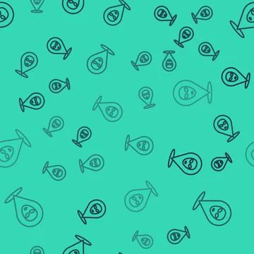 Black line Alien icon isolated seamless pattern on green background イラスト素材