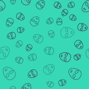 Black line Alien icon isolated seamless pattern on green background 스톡 일러스트