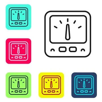 Black line Ampere meter, multimeter, voltmeter icon isolated on white backg.. Иллюстрация