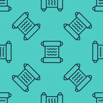Black line Ancient papyrus scroll icon isolated seamless pattern on green bac Stock Illustration