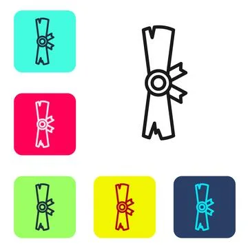 Black line Ancient papyrus scroll icon isolated on white background. Parchm.. Stock Illustration