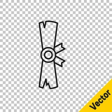 Black line Ancient papyrus scroll icon isolated on transparent background. .. Illustrazione stock